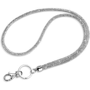 Artscope ID Card Holder Lanyard, 34.8'' All Around Bling Crystal Neck Strap Lanyard Women's Chain Badge Holder Necklace (Silver)