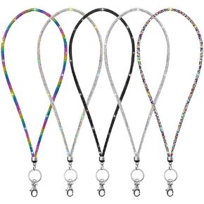 Artscope ID Card Holder Lanyard, 34.8'' All Around Bling Crystal Neck Strap Lanyard Women's Chain Badge Holder Necklace (Silver)