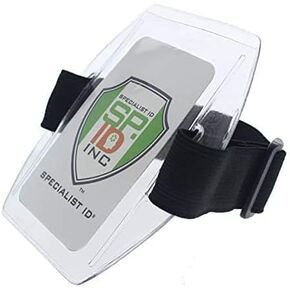 2 Pack - Armband Badge Holder with Black Adjustable Elastic Arm Band & Hook and Loop Fastener - Secure, Clear Plastic Display of Work I'd Card, Ski Pass, Lift Ticket & More by Specialist ID