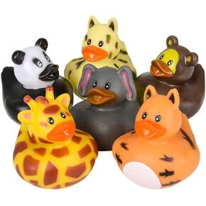 The Dreidel Company Animal Safari Zoo Rubber Duck Toy Duckies for Kids, Bath Birthday Baby Showers Classroom Summer Beach and Pool Activity Party Favors, 2" (6-Pack)