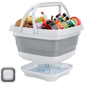 Bath Toy Storage Organizer - Foldable Bath Toy Holder for Bathtub, Bathtub Toy Storage with Removable Drying Base, Bathroom Toy Storage with 2 Hooks