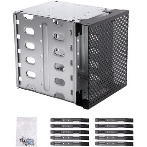 Stainless Steel Hard Drive Cage, 5.25" to 5x 3.5" Rack SAS for Computer SATA HDD Cage Rack, Hard Driver Tray with Fan Space - Hard Drive Cage Adapter Rack Bracket