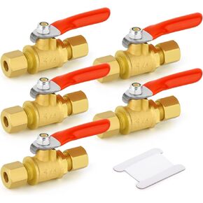 GASHER 2PCS 1/4"Basic Flow Brass Ferrule Ball Valve Shut Off Switch