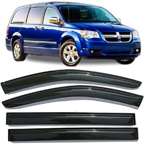 Tape-on Side Window Visor Wind Deflector Rain Guard, Compatible with 2008-2020 Dodge Grand Caravan, 2008-2016 Chrysler Town & Country, Sun Vent Shades, Dark Smoke 4 PCS Set 94251