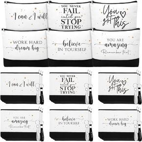 Sanwuta 48 Pcs Employee Appreciation Gifts for Women Make up Bags Bulk Thank You Gifts Canvas Bags with Keychains for Women