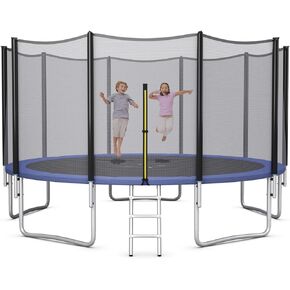 Giantex 8Ft 10Ft 12Ft 14Ft 15Ft 16Ft Trampoline for Kids Adults, ASTM Approved Trampoline with Net, Thickness Steel Pipes Wear-Resistant All Weather Outdoor Large Recreational Trampoline with Ladder