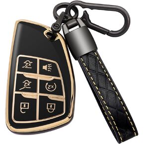 for Chevy Key Fob Cover with Keychain Soft TPU Key Case Shell Holder Fits for 2021 2022 2023 Chevrolet Suburban Tahoe Silverado 1500, for GMC Yukon Sierra, for Buick Encore 6 Button (A Black)