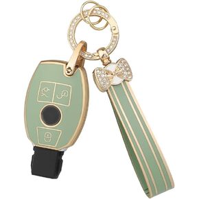 PIFOOG Key Fob Cover for Chevy 5 Buttons Keys Shell Case TPU Bling Car Keychain Protector Accessories for Equinox Malibu Blazer Camaro Spark Traverse Trax Green Gold Women Men Cute