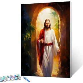 Tucocoo Jesus Christ Paint by Number for Adults Beginner, DIY Oil Painting Kits on Canvas with Brushes and Acrylic Pigment, Holdin The Cross Christian Pictures for Home Decor 16x20 inch (Frameless)