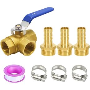 3 طرق (T-Port) نحاس 5/8 بوصة خرطوم بارب صمام كروي مزورة 1/2 بوصة G خيط أنثى مع مقبض رافعة