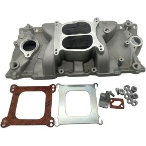1 PC SHLPDFM Satin aluminum Intake Manifold 180°Dual Plane Intake Manifold Compatible with 1957-1995 Small Block Chevy SBC 283 327 350 Idle-5500RPM Manifold