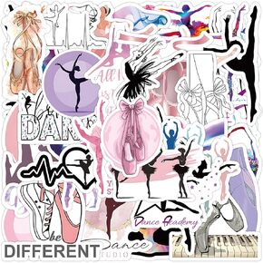 Ballet Stickers, 50PCs Dancing Stickers, Vinyl Dancer Decals & Stickers for Laptop, Hydro Flask, Water Bottle, Bumper Car, Planner Stickers for Kids, Toddlers, Teens (Ballet)