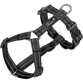 EXCELLENT ELITE SPANKER No Pull dog Harness Reflective Nylon Vest L-Shaped Adjustable Easy Pet Harness for Small Medium Large Breeds Dogs Walking Training Black Red(Black-S)