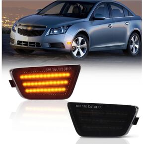 Front Bumper Side Marker Lights Assemly, Led Amber Fender Turn Side Signal Lamps Compatible with 2011-2015 Chevrolet Cruze GM2550198 GM2551198 Driver and Passenger Side - Smoked Lens