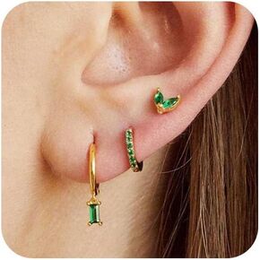 3/4 Pairs Gold Hoop Earrings for Women Dainty 14K Gold Plated Chunky Earrings Small Huggies Hoop Earrings Set Multiple Piercing Tiny Ball CZ Hoop Earrings Jewelry Gift for Girls