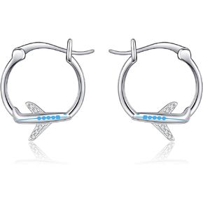 Airplane Earrings 925 Sterling Silver Airplane Hoop Earrings Flight Attendant Jewelry Gifts for Women Girls