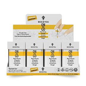 BEE and YOU On The Go, Immune Support Supplement, Raw Honey, Propolis, Turmeric, Cinnamon, Ginger, Superfrood, Great Tasting, for Kids and Adults, 12 Pack, 1.73 oz Each