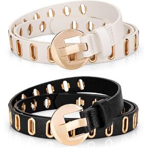 2 Pack Womens Dress Belt, Womens Black Belt, Skinny Belt For Women Dresses Faux Leather Belt For Women