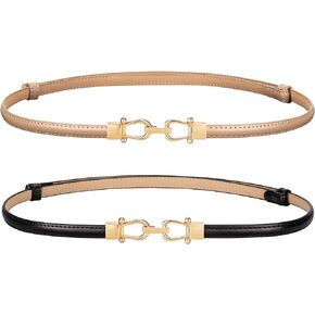 Womens Skinny Belt Leather Thin Belts for Women Dresses Adjustable