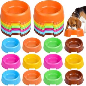 24Pcs Pet Plastic Bowls, Plastic Dog Bowls for Puppy Dogs, Reusable Dog Food Bowl, Cat, Kitten, Feeding Water, Pet Birthday Party Supplies (Rose Red, Brown, Blue, Orange, Yellow, Green)