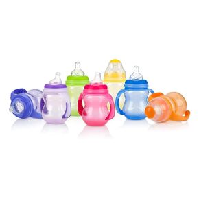 Nuby Non-Drip 3-Stage Wide Neck Bottle to Cup, 8 Ounce, Pack of 1 Cup, Colors May Vary