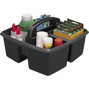 Storex 3-Compartment Small Caddy – Multipurpose Classroom Organizer with Handle, Black, 6-Pack (00972A06C)