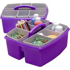 Storex Large Classroom Caddy with Cups, 13 x 11 x 6.575 Inches, Purple, Case of 2 (00986U02C)