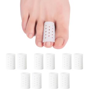 Toe Sleeve Gel for Second, Third Toes, 10 Pcs Breathable Toe Protector Toe Cover with Holes, Provides Relief from Missing or Ingrown Toenails, Corns, Blisters, Hammer Toes, Reduce Friction