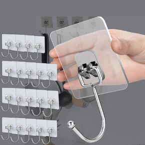 20 Pieces Transparent Adhesive Hooks, No Drilling Adhesive Hooks, Stainless Wall Hooks, Waterproof Self-Adhesive Hook for Bathrooms/Kitchens/Ceilings (Maximum Load of 20 kg)
