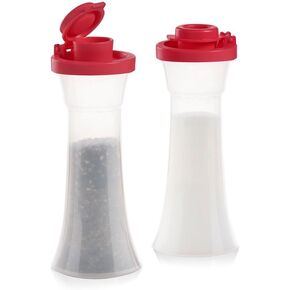 Tupperware Mini 4 Inch Hourglass Salt and Pepper Shakers Red Seal