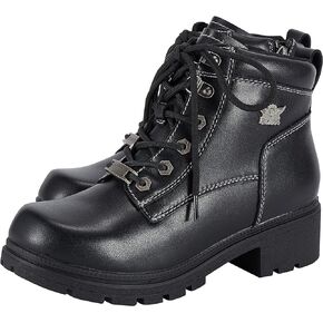 GARGOYLE BELLS Women's Motorcycle Ankle Boots with Zipper, Black Lace-up Biker Boots with Low Heel for Ladies