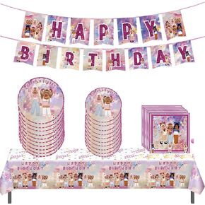 Pink Girl Robot Blocks Party Birthday Supplies, Robot Girls Game Party Tableware with Happy Birthday Banner, tablecloth, Disposable Paper Plates with Napkins for Kids Party Supplies Decorations in Kuwait