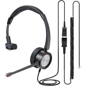 MKJ Phone Headset with Microphone Corded RJ9, One Ear Office Landline Headphone Noise Cancelling for Call Center Home Desk Phone Avaya 1408 5420 9508 Polycom VVX400 Aastra 6753i Nortel Fanvil