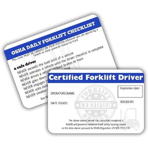 Qualified Forklift Operator Certification Card | 5 pk 3.5x2.25" Plastic Wallet Training Certificate with Expiration Date Fill in Name Completion Hard Hat OSHA Checklist Bulk ID Tag