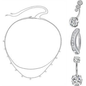 MODRSA خاتم زر البطن للنساء سلسلة بطن فضية سلسلة الخصر الفضية مجوهرات زر البطن ثقب حلقات البطن فضية سلسلة الجسم مجوهرات للنساء in Kuwait