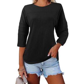 Women's 3/4 Sleeve T-Shirts Summer Casual Crew Neck Tees Solid Loose Fitting Tunic Tops Blouses