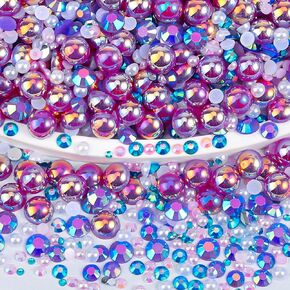 120g Flatback Rhinestones Pearls for Crafting Mix Half Pearl Rhinestones Bulk Nail Clothes Art Shoes Flatback Pearl Rhinestone Craft DIY Dark Purple
