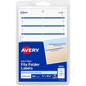 Avery File Folder Labels on 4" x 6" Sheet, Easy Peel, White/Blue, Print & Handwrite, 2/3" x 3-7/16", 252 Labels (5200)