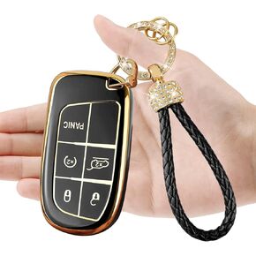 Moonlinks متوافق مع 2016-2022 Chevy Traverse Malibu Key Fob Cover مع سلسلة مفاتيح، لـ Camaro Cruze Sonic Volt Bolt Equinox Key Fob Case 5 Button TPU Key Fob Shell Protector حامل، أسود