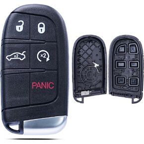 Key Fob Shell Case Replacement Fits for Jeep Grand Cherokee Compass Dodge Dart Durango Journey Chrysler 300 2014 2015 2016 2017 2018 2019 2020 Keyless Entry Remote Control 5 Button Pad Cover Uncut Key