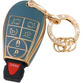 Key Fob Cover No Cap Cover with Metal Keychain Compatible with Chrysler Town and Country Dodge Grand Caravan Car Keyless Entry Remote Control Accessories Soft Case Shell White