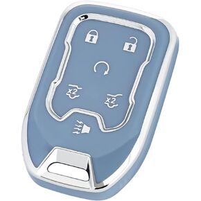OFFCURVE Key Fob Cover for GMC Yukon/Yukon XL Terrain Acadia Sierra Soft TPU Key Fob Case for Chevy Chevrolet Suburban Tahoe Car Accessories Holder Remote Smart 6 Buttons Key Protector, White