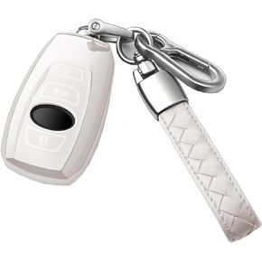 Autophone Compatible with Subaru Key Fob Cover With Leather Keychain Soft TPU 360 Degree Protection Key Case For Forester CrossTrek Outback WRX Ascent BRZ Impreza Legacy Smart Key（Rose）