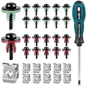 Xislet 50pcs T30 Engine Splash Shield Screws Bolts for Undertray Engine Fender Liner Air Deflector Compatible with Ford and Lincoln Volvo Vehicles Included Nut Clip Kit and T30 Screwdriver