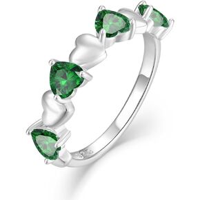 Stackable Ring for Women - 925 Sterling Silver Heart Birthstone Cubic Zirconia Stacked Rings Eternity Wedding Anniversary Engagement Bands Size 5-10