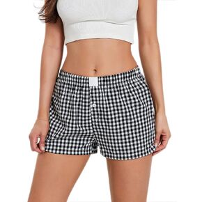 Women’s Y2K Pajama Shorts Plaid Print Sleep Shorts Elastic Low Waist Button Front Lounge Shorts 2024 Trendy Shorts