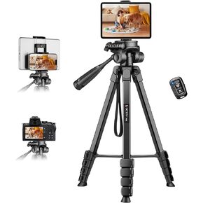 حامل ثلاثي للهاتف والكمبيوتر اللوحي، حامل ثلاثي القوائم مقاس 68 بوصة مع جهاز تحكم عن بعد، حامل ثلاثي خفيف الوزن لتسجيل الفيديو/الصور/مدونة الفيديو/السفر، متوافق مع iPad Pro/Mini/Air/الهواتف الذكية/الكاميرا in Kuwait