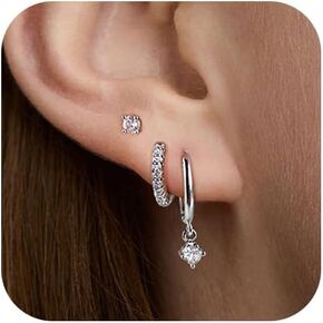 Gold Hoop Earring Set for Women, 14k Gold Plated Lightweight Small Dainty Huggie Hoop Stud Earring, White Gold Trendy Hypoallergenic Hoops Studs Drop 925 Sterling Sliver Earring Gift