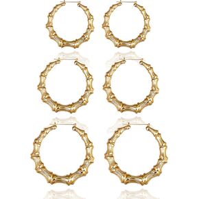 Bamboo Earrings for Women 90s Gold Bamboo Hoop Earrings Rainbow Bamboo Earrings Oversized Hip Hop Earrings Pride Outfits for Women Jewelry Gifts for Girls