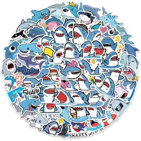 100pcs Shark Stickers Cute Cartoon Animal Stickers Vinyl Waterproof Stickers for Water Bottle Laptop Luggage Helmet Skateboard Snowboard Guitar Scrapbook Phone Gifts for Teens Girls Kids Adult